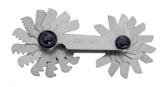 Set-kit 24 spessimetri lame acciaio, spessimetro valvole, pieghevole, per la misurazione di filettature metriche da 0,25 a 6,00 mm