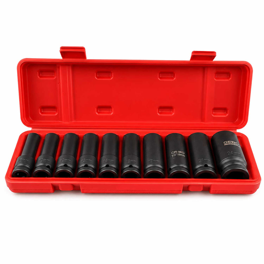 Set-kit bussole a impatto esagonali da 1/2" 8-24 mm, 10 pezzi Gebo Tools