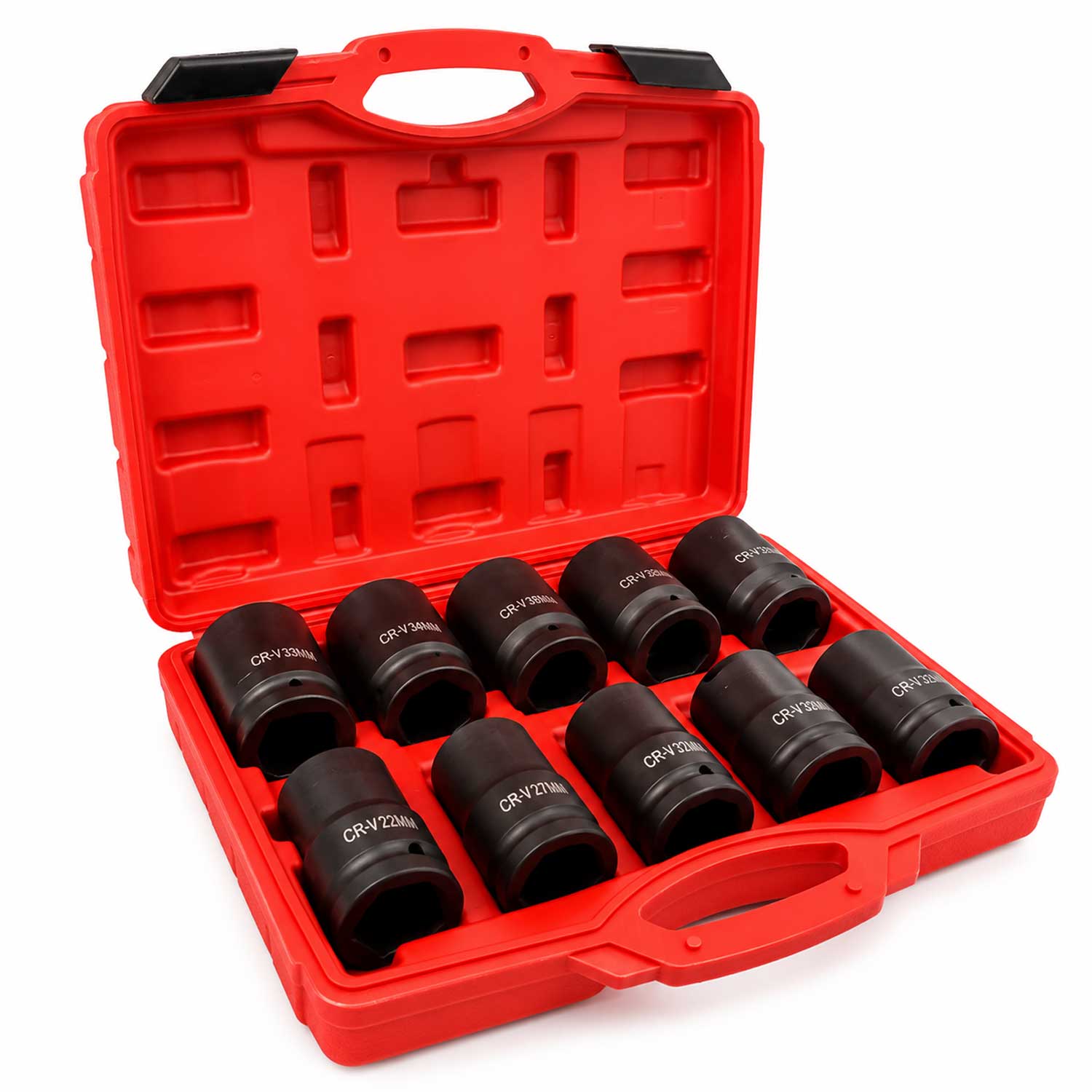 Set-kit bussole a impatto lunghe, 1", 22-41 mm, per riparazioni auto e cambio gomme,10 pezzi Gebo Tools