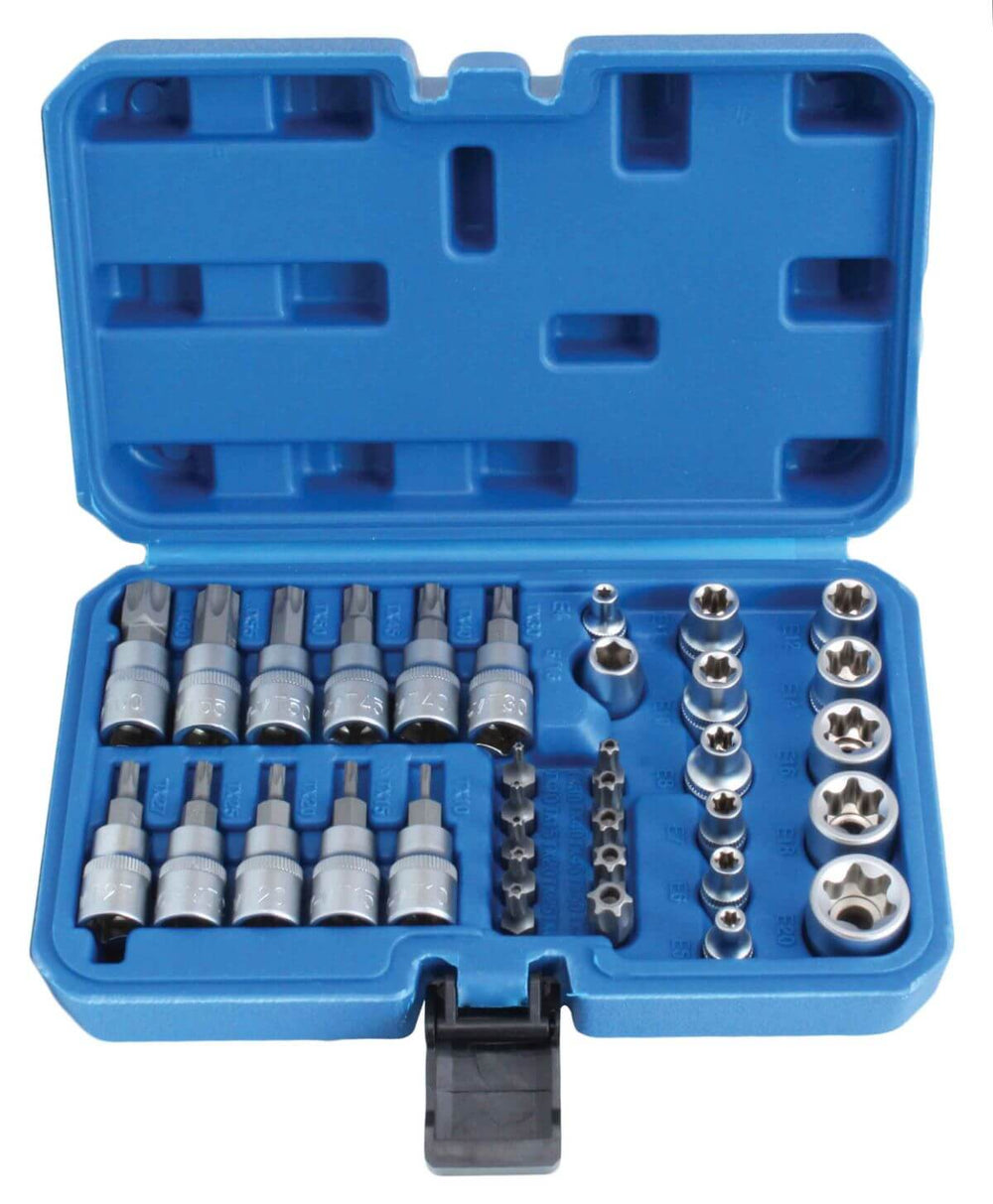 Set-kit bussole E-Torx E4-E20 e inserti Torx T10-T60 ,3/8" ,34 pezzi