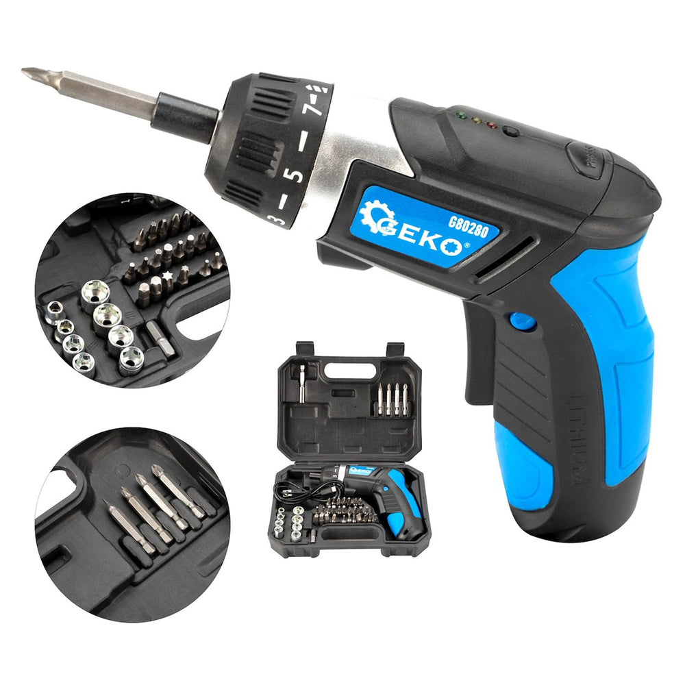 Set-kit cacciavite elettrico, di precisione, ricaricabile, con inserti e bussole ,per uso universale 3.6 1300 mAh - Geko