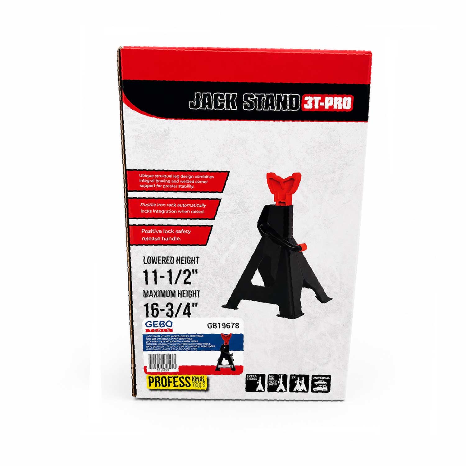 Set-kit cavalletti di supporto con portata di 3 tonnellate, incluso perno di bloccaggio, regolabili in altezza,288 mm-425 mm Gebo Tools