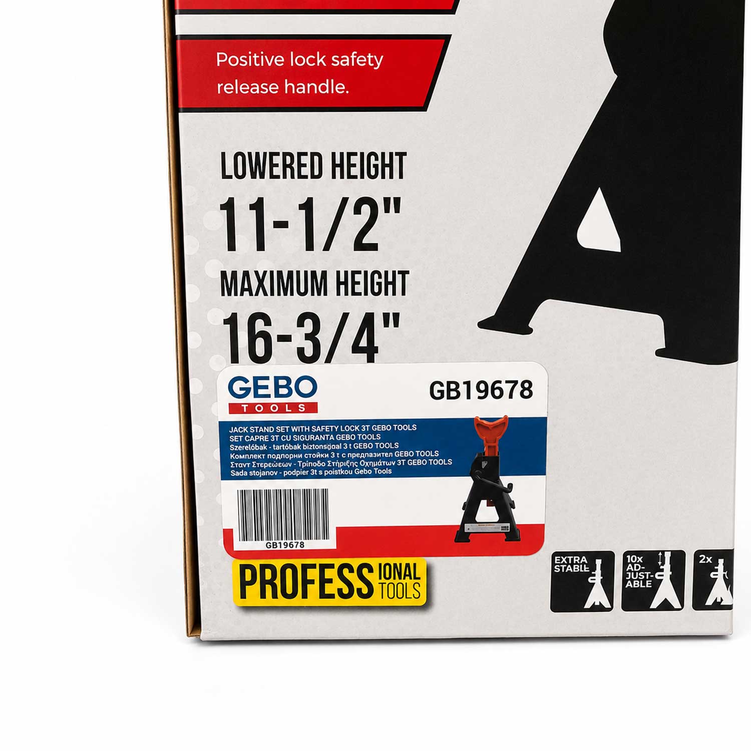 Set-kit cavalletti di supporto con portata di 3 tonnellate, incluso perno di bloccaggio, regolabili in altezza,288 mm-425 mm Gebo Tools