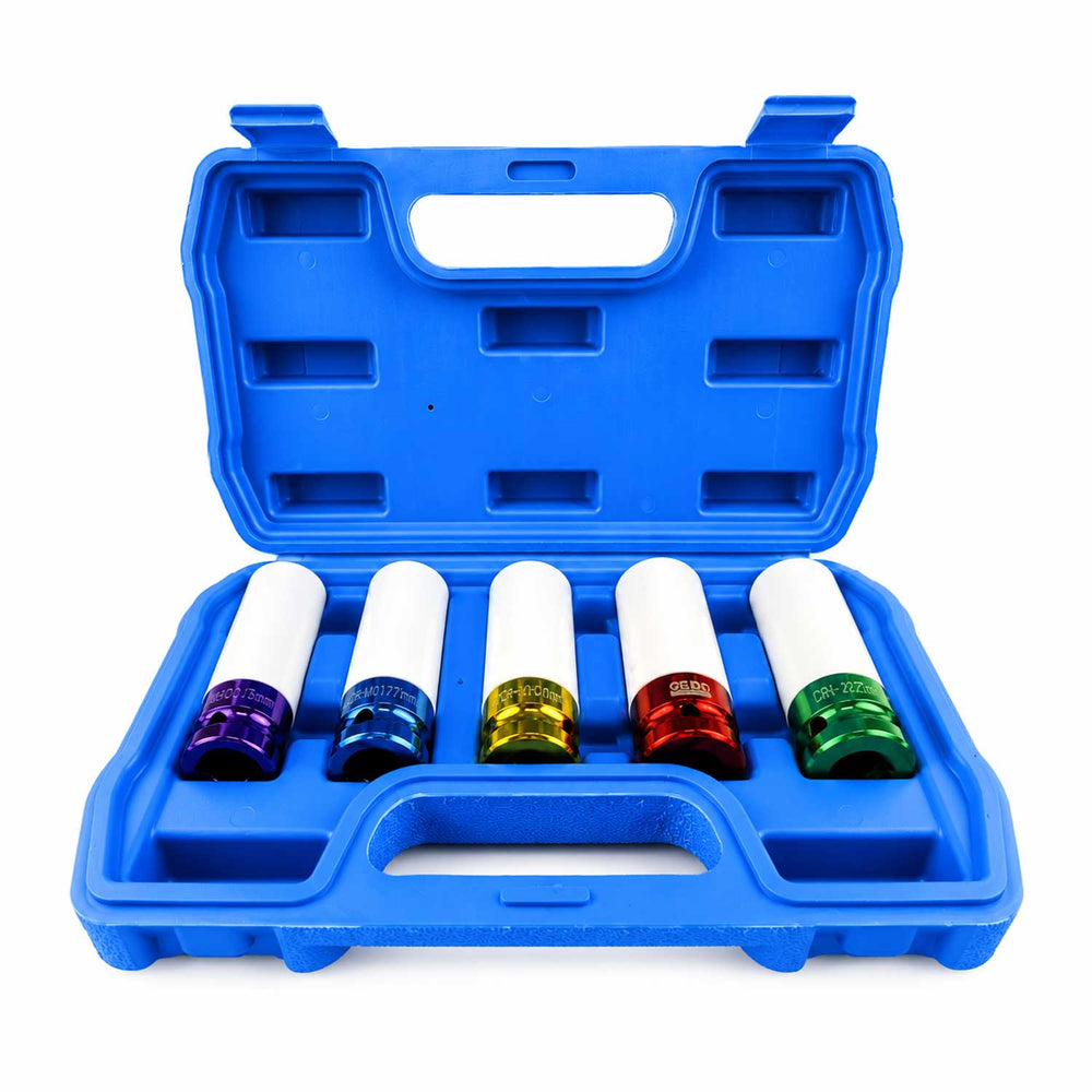Set-kit chiave a bussola in Cr-V, rivestiti in teflon per cerchi in lega auto 5 pezzi Gebo Tools