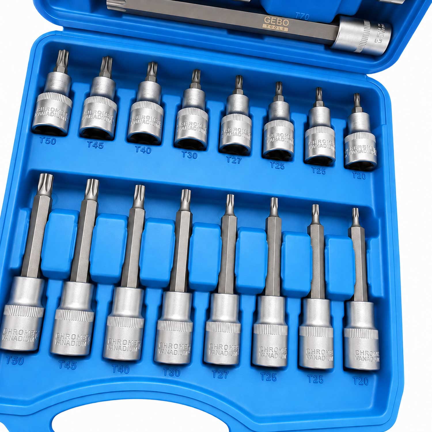 Set-kit chiavi a bussola con inserti Torx lunghi 1/2", 32 pezzi Gebo Tools