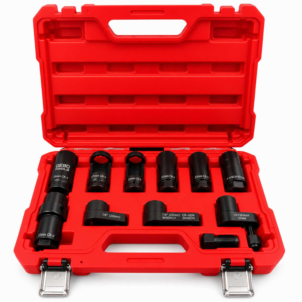 Set-kit di bussole speciali a impatto per sonda,sensori lambda e iniettori compatibile con VW, Audi, BMW, Mercedes, Ford, Opel, Peugeot, Citroen, Renault, Seat, Skoda 11 pezzi Gebo Tools