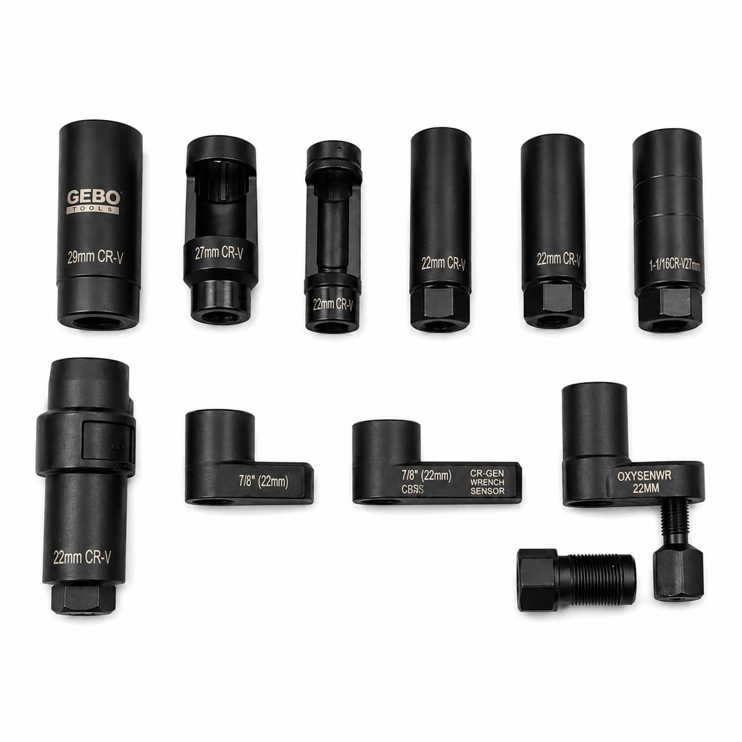 Set-kit di bussole speciali a impatto per sonda,sensori lambda e iniettori compatibile con VW, Audi, BMW, Mercedes, Ford, Opel, Peugeot, Citroen, Renault, Seat, Skoda 11 pezzi Gebo Tools