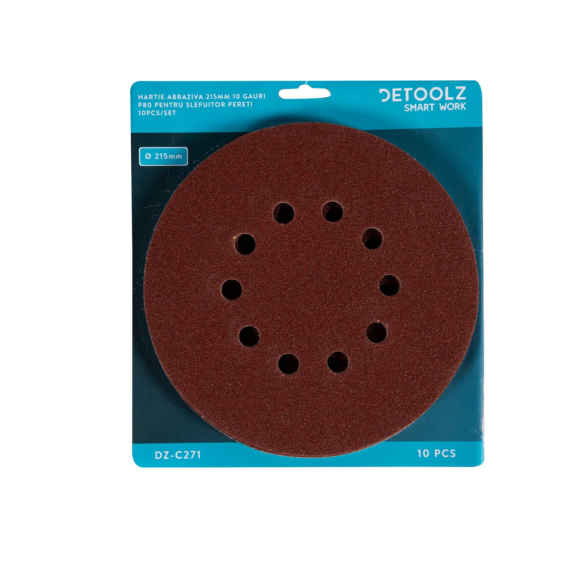 Set-kit dischi abrasivi professionali, 10 fori, ø 215 mm, grana P80, per levigatrici, fogli, carta abrasiva, tamponi, 10 pezzi