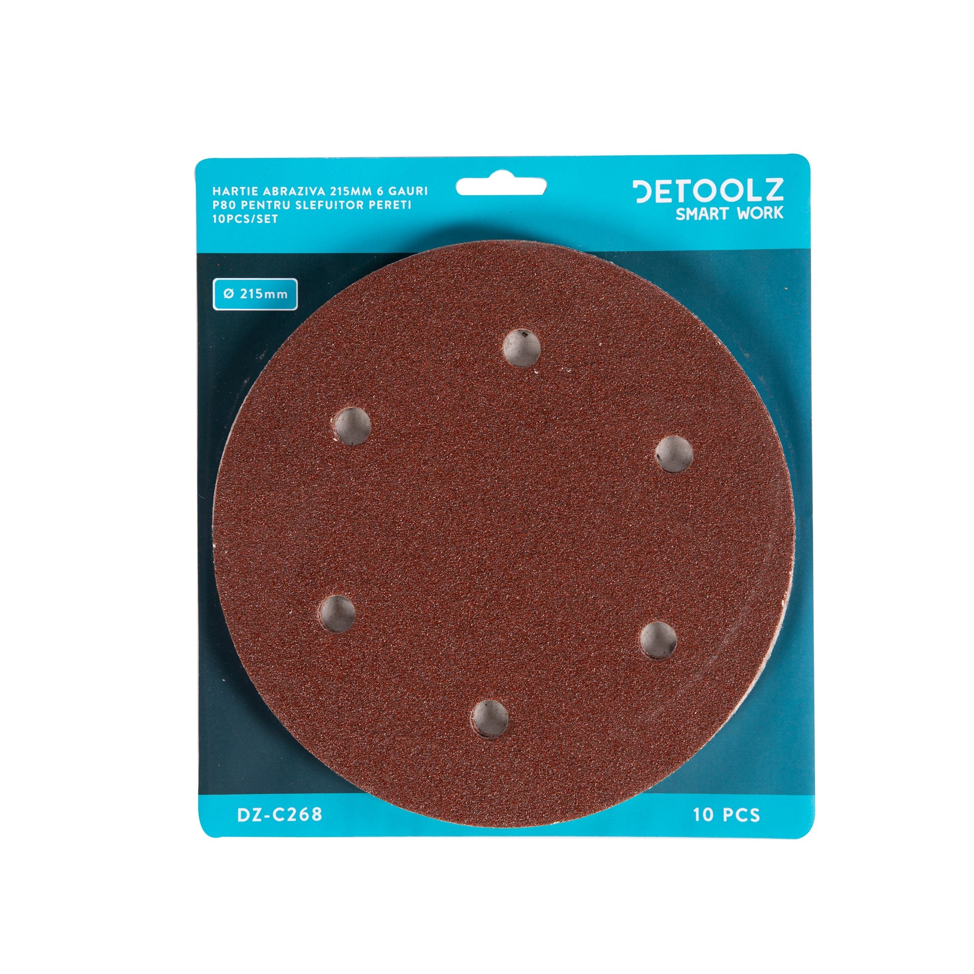 Set-kit dischi abrasivi professionali, 6 fori, ø 215 mm, grana P80, per levigatrici, fogli, carta abrasiva, tamponi, 10 pezzi