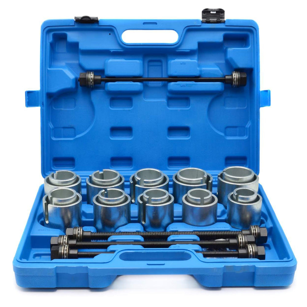 Set-kit estrattore cuscinetti ruota e boccole, utensili per espulsione assiali, strumenti per smontaggio e pressatura delle boccole 24 pezzi Geko