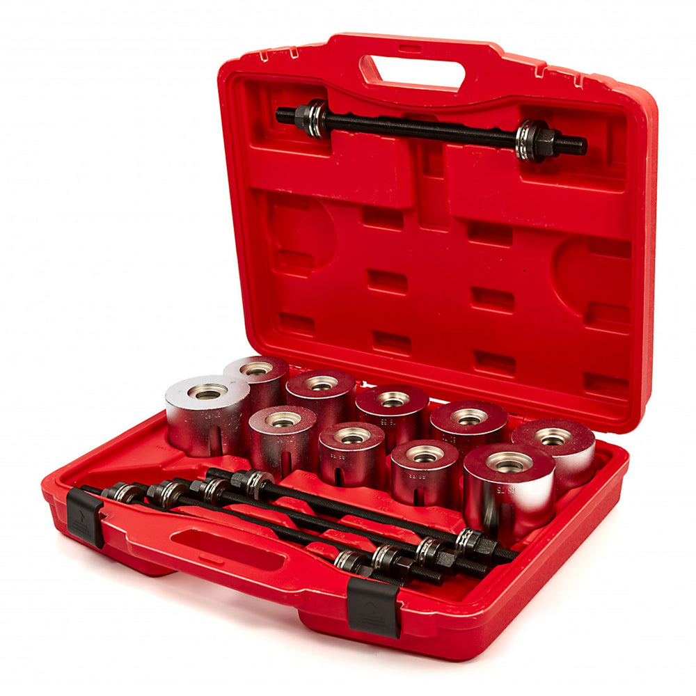 Set-kit estrattore silent block auto, 34–90 mm con manicotti universali  per rimozione sicura di cuscinetti e boccole
