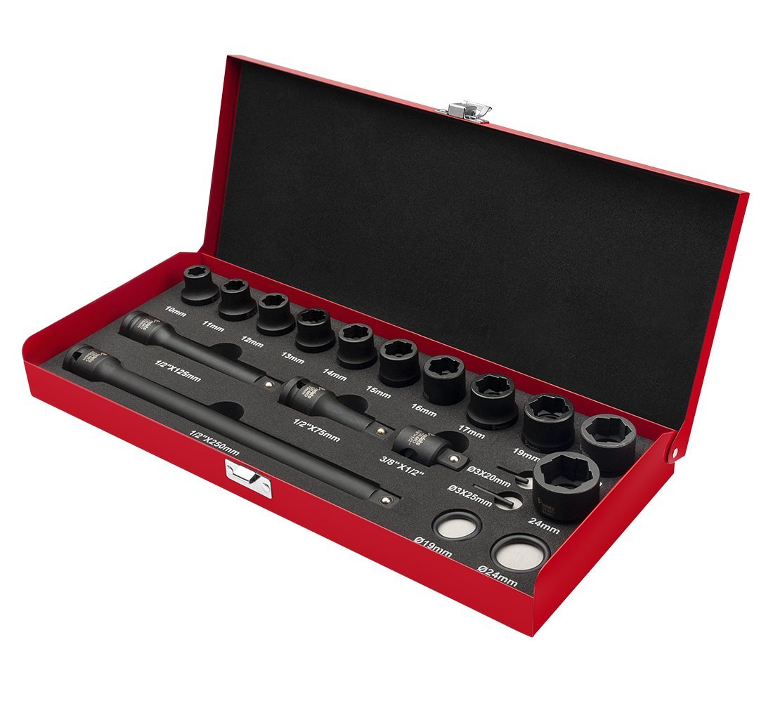 Set-kit estrattori per bulloni e prigionieri usurati 1/2" 19 pezzi, 19 pezzi