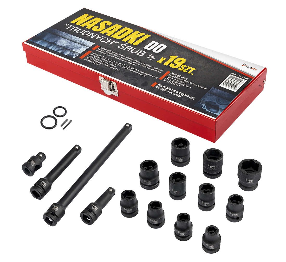 Set-kit estrattori per bulloni e prigionieri usurati 1/2" 19 pezzi, 19 pezzi