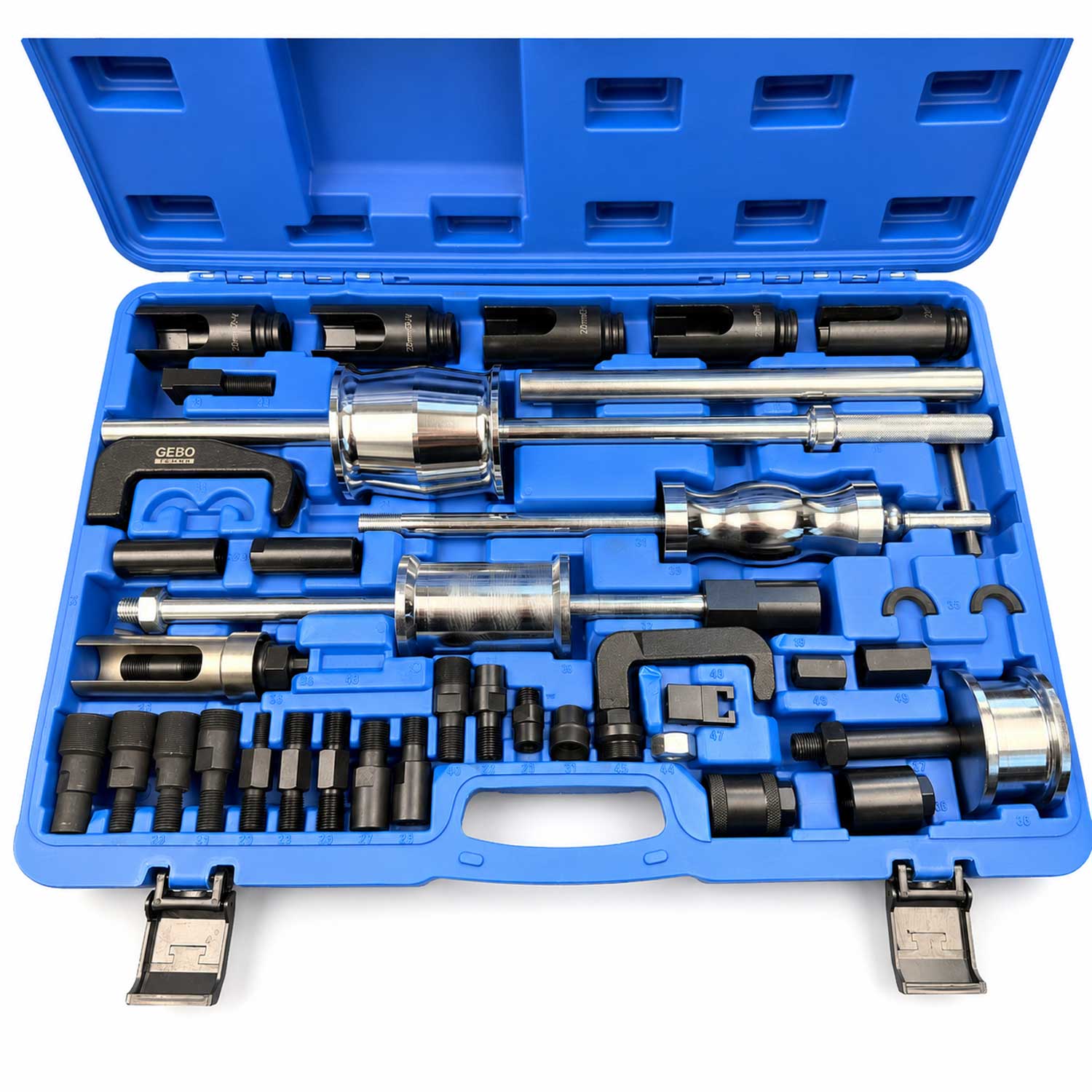 Set-kit estrattori per iniettori CDI con 3 martelli scorrevoli e adattatori 4 pezzi Gebo Tools