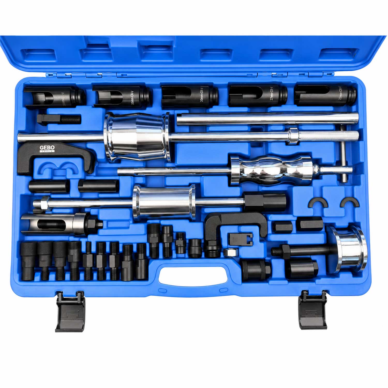 Set-kit estrattori per iniettori CDI con 3 martelli scorrevoli e adattatori 4 pezzi Gebo Tools