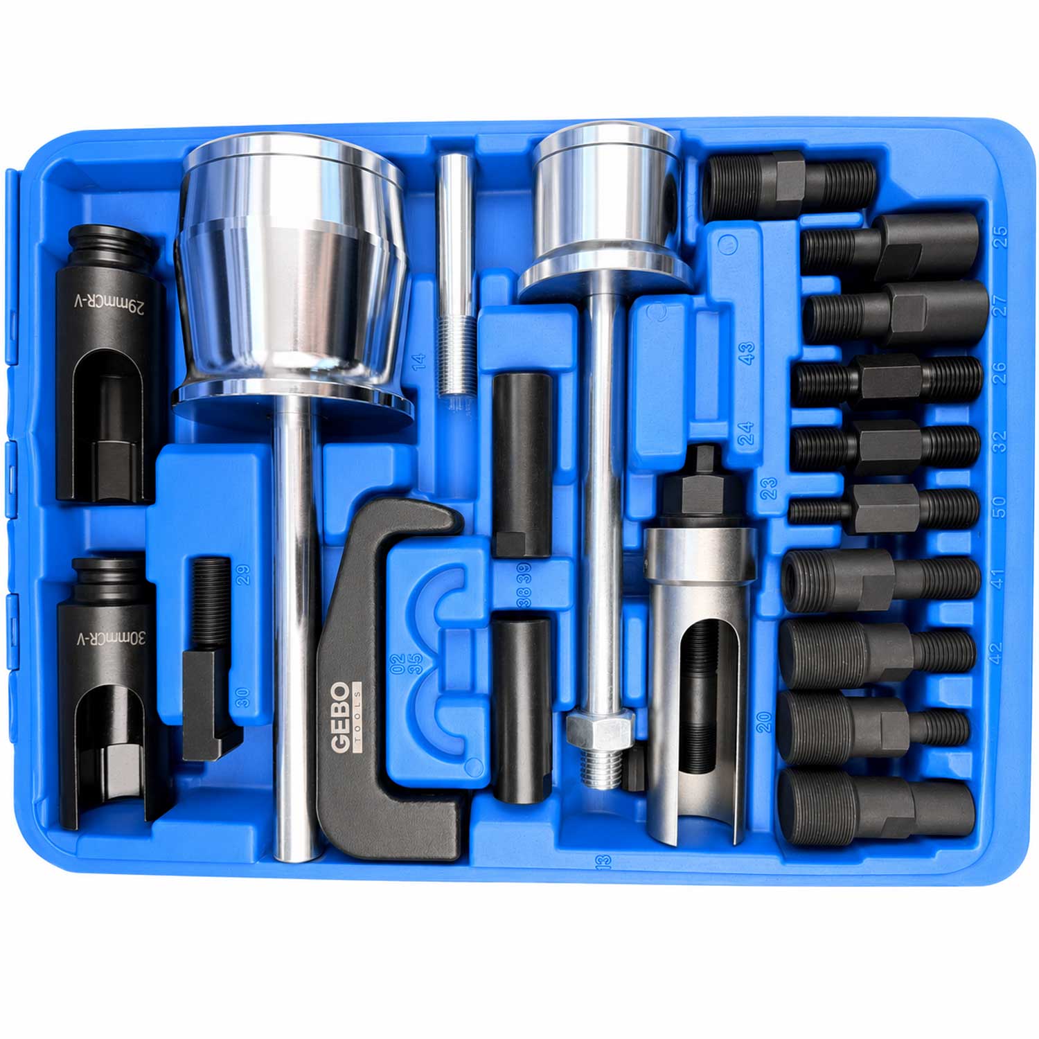 Set-kit estrattori per iniettori CDI con 3 martelli scorrevoli e adattatori 4 pezzi Gebo Tools
