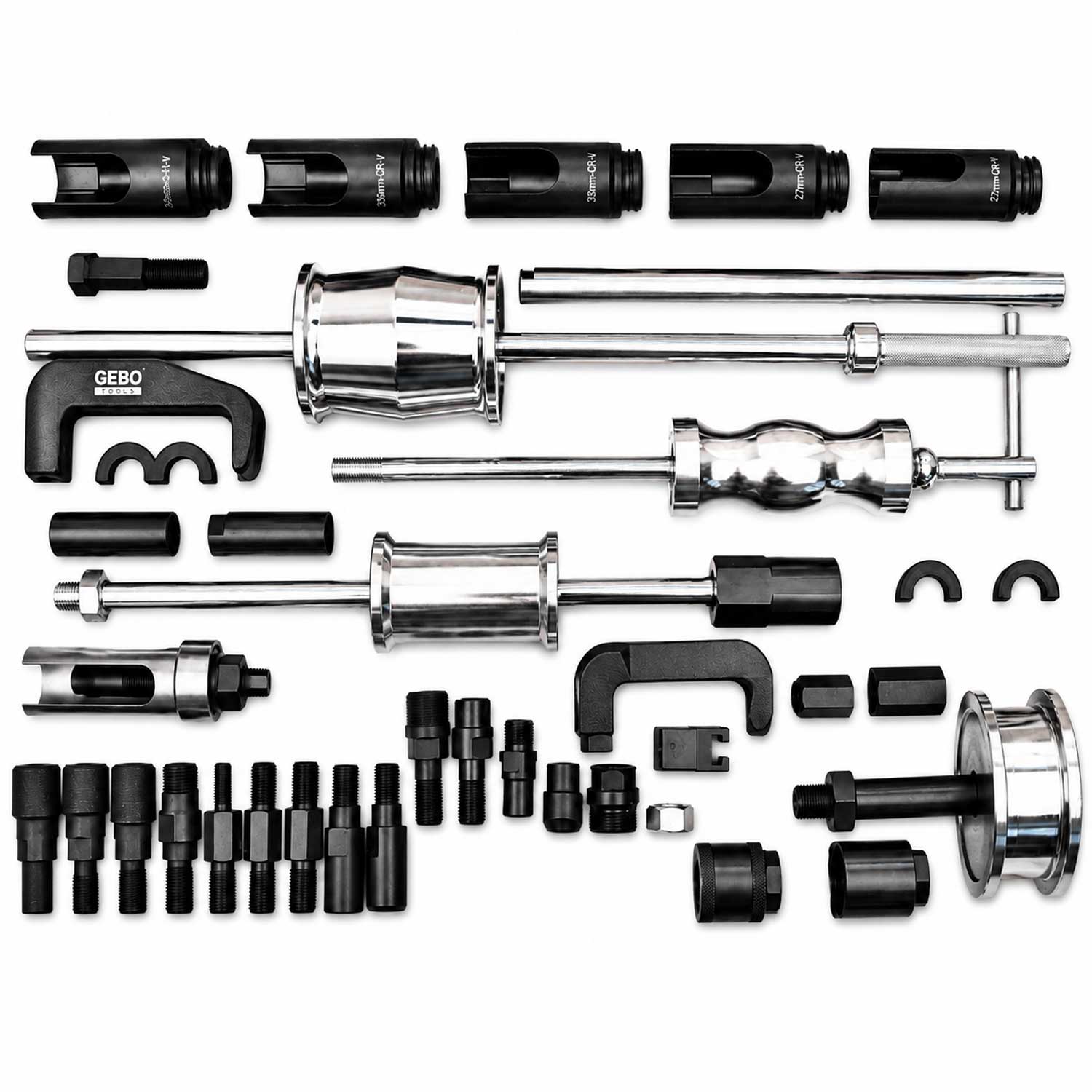Set-kit estrattori per iniettori CDI con 3 martelli scorrevoli e adattatori 4 pezzi Gebo Tools