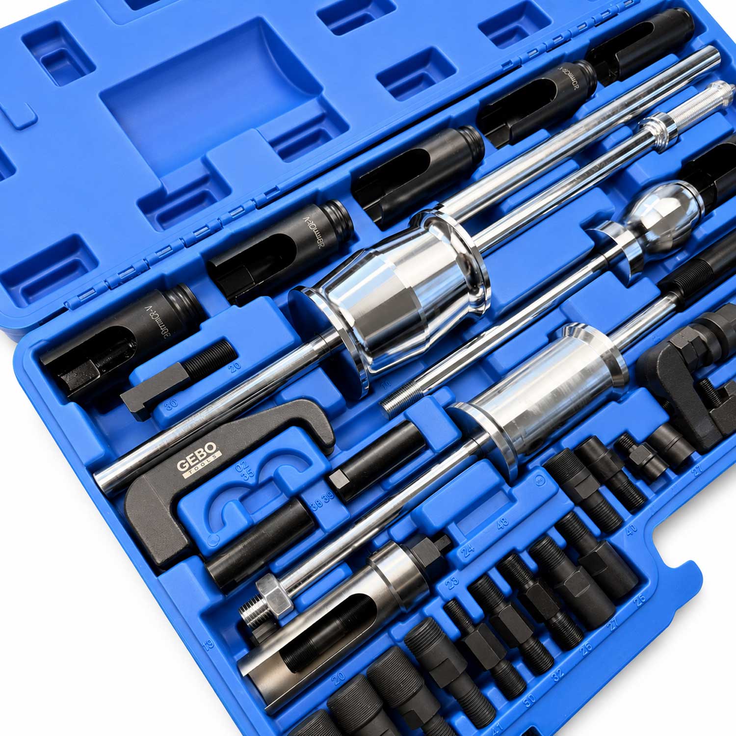 Set-kit estrattori per iniettori CDI con 3 martelli scorrevoli e adattatori 4 pezzi Gebo Tools