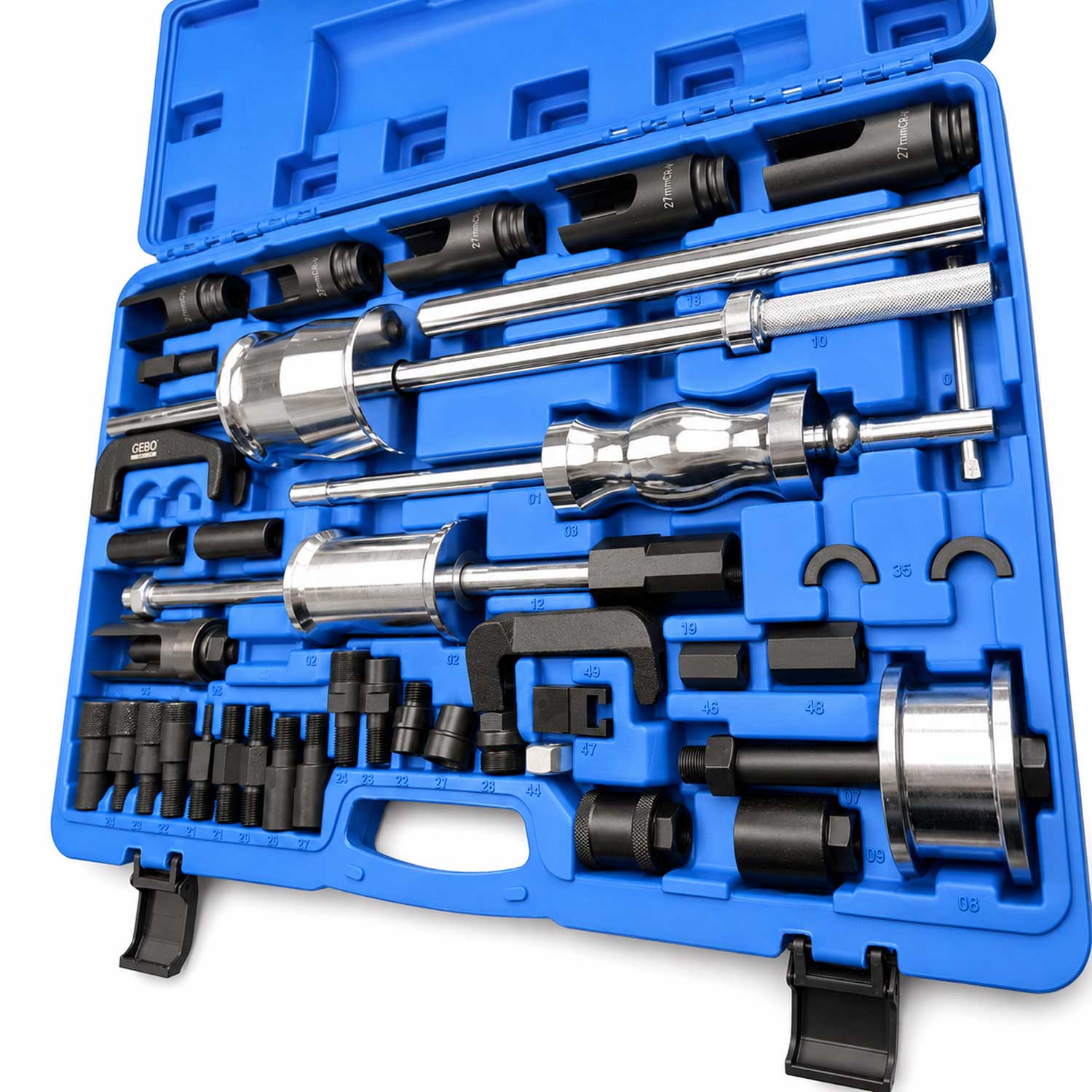 Set-kit estrattori per iniettori CDI con 3 martelli scorrevoli e adattatori 4 pezzi Gebo Tools
