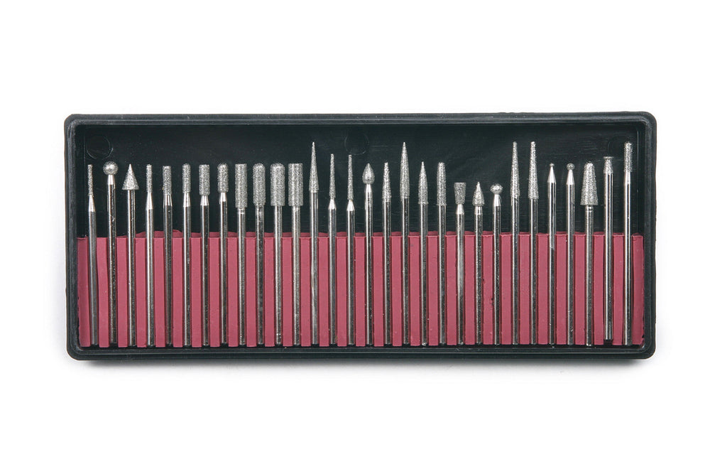 Set-kit frese diamantate,testa di affilatura per intaglio su legno, lucidatura metalli, incisione, foratura, 30 pezzi Hbm