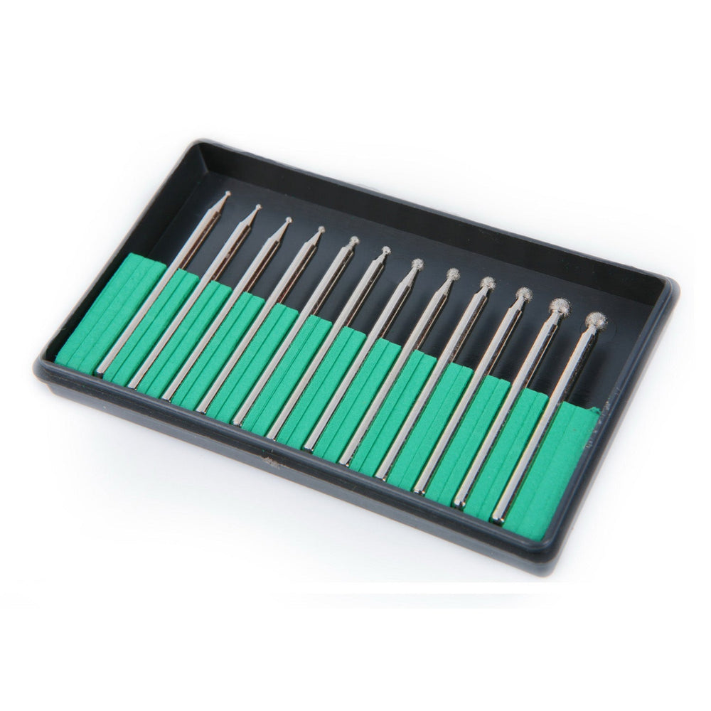 Set-kit frese diamantate,testa sferica per intaglio su legno, lucidatura metalli, incisione, foratura,3 mm 12 pezzi Hbm