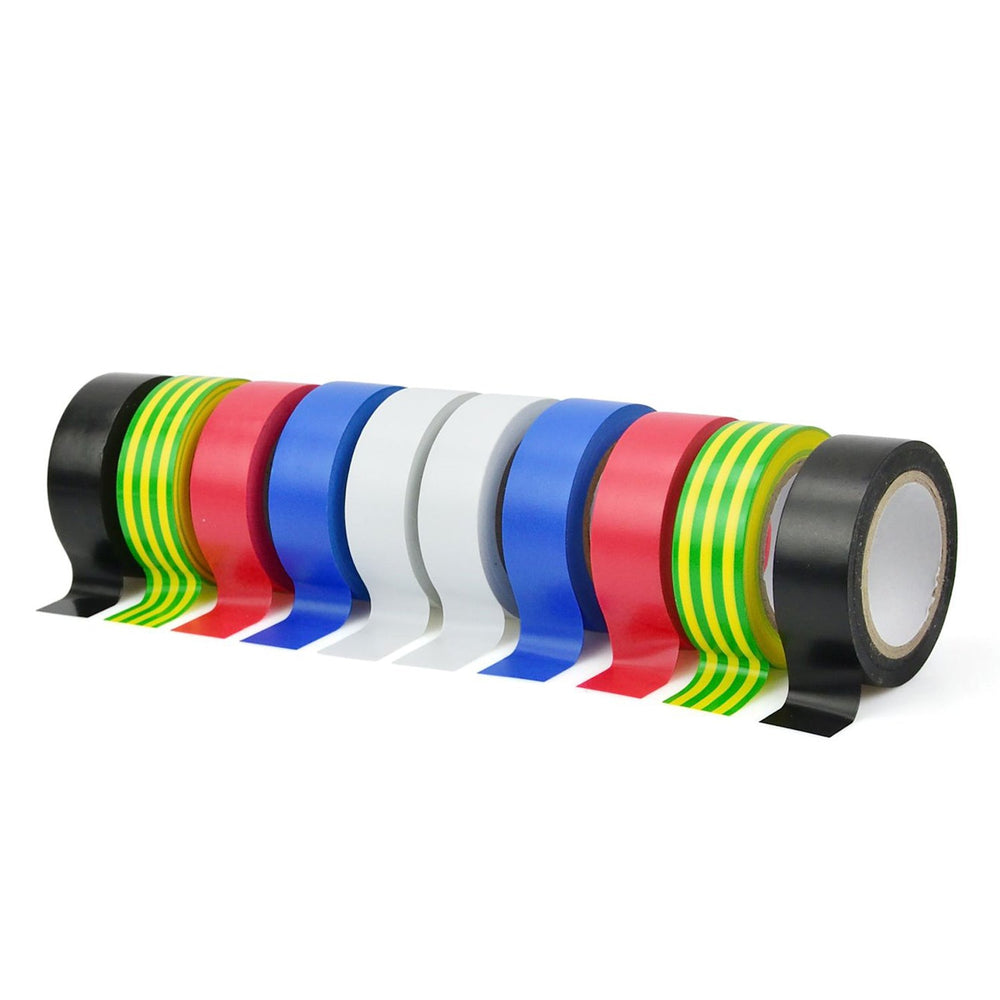 Set-kit nastri isolanti adesivi in pvc plastificato, 10 rotoli isolanti colorati , 19mm x 0.13mm x 5m, Geko