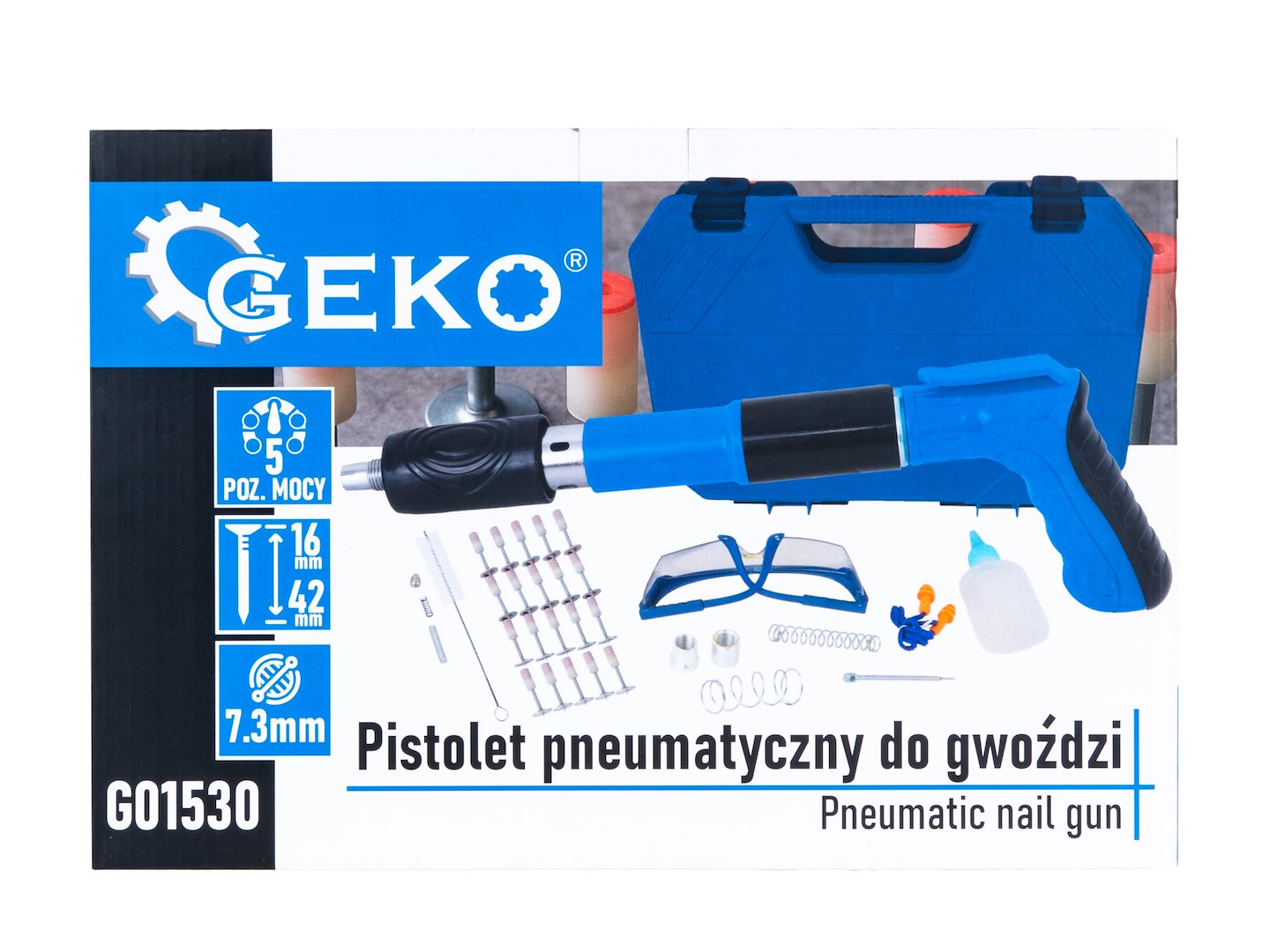 Set-kit pistola sparachiodi e rivetti, chiodatrice manuale pneumatica, graffettatrice con accesssori, Geko