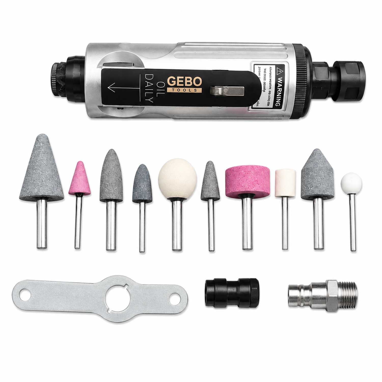 Set-kit smerigliatrice pneumatica dritta con accessori Gebo Tools