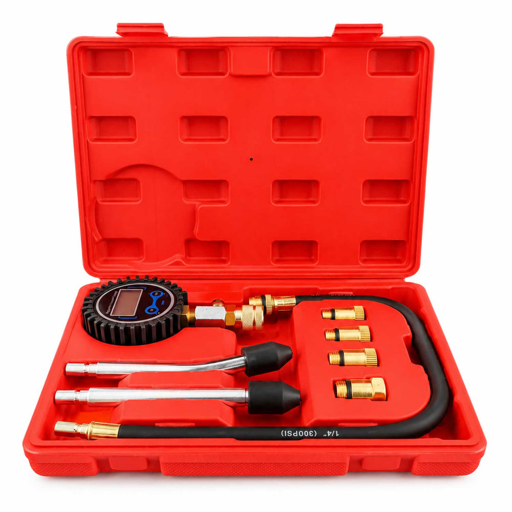 Set-kit tester compressione per motori a benzina e a gas, per auto e camion, con manometro digitale,8 pezzi Gebo Tools