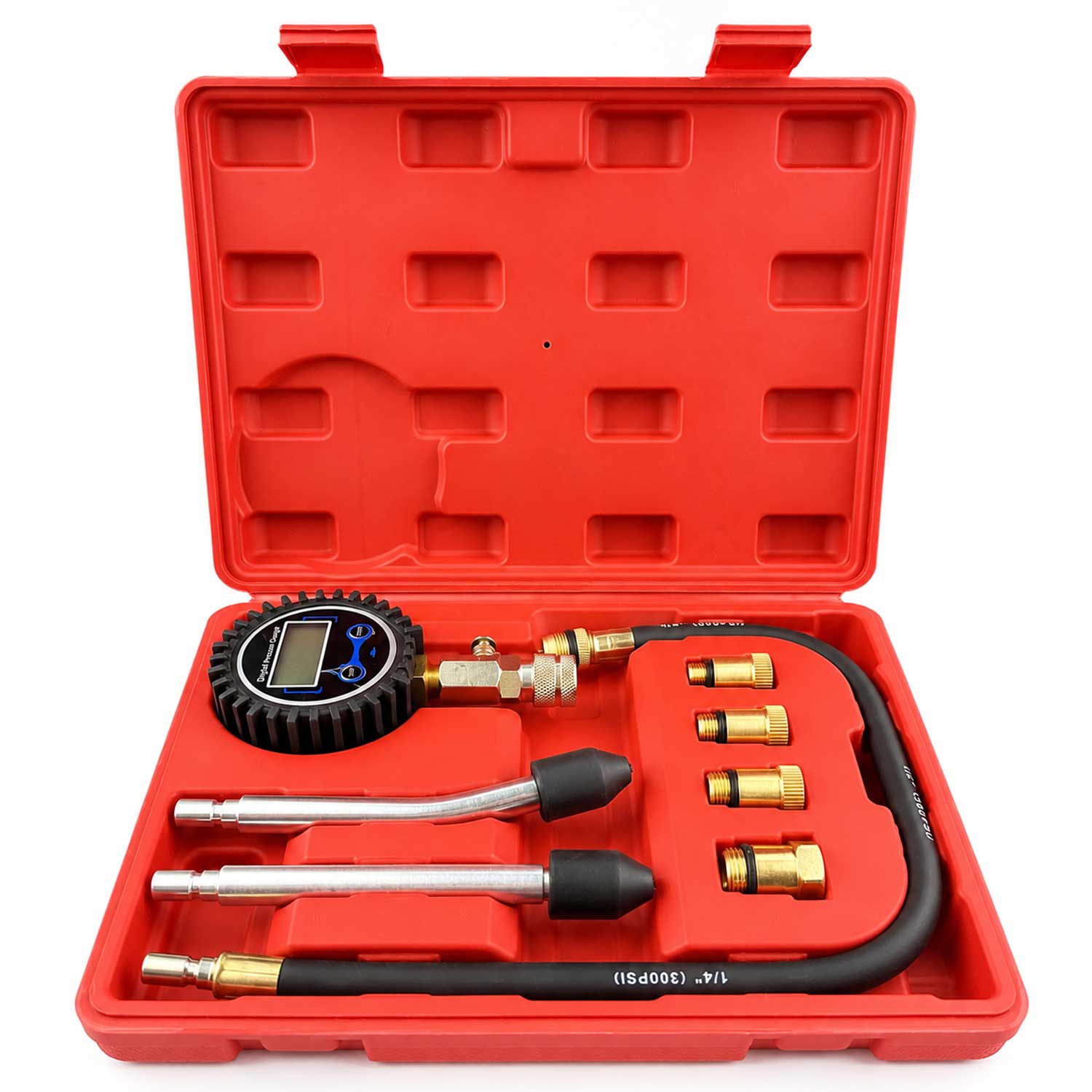 Set-kit tester compressione per motori a benzina e a gas, per auto e camion, con manometro digitale,8 pezzi Gebo Tools