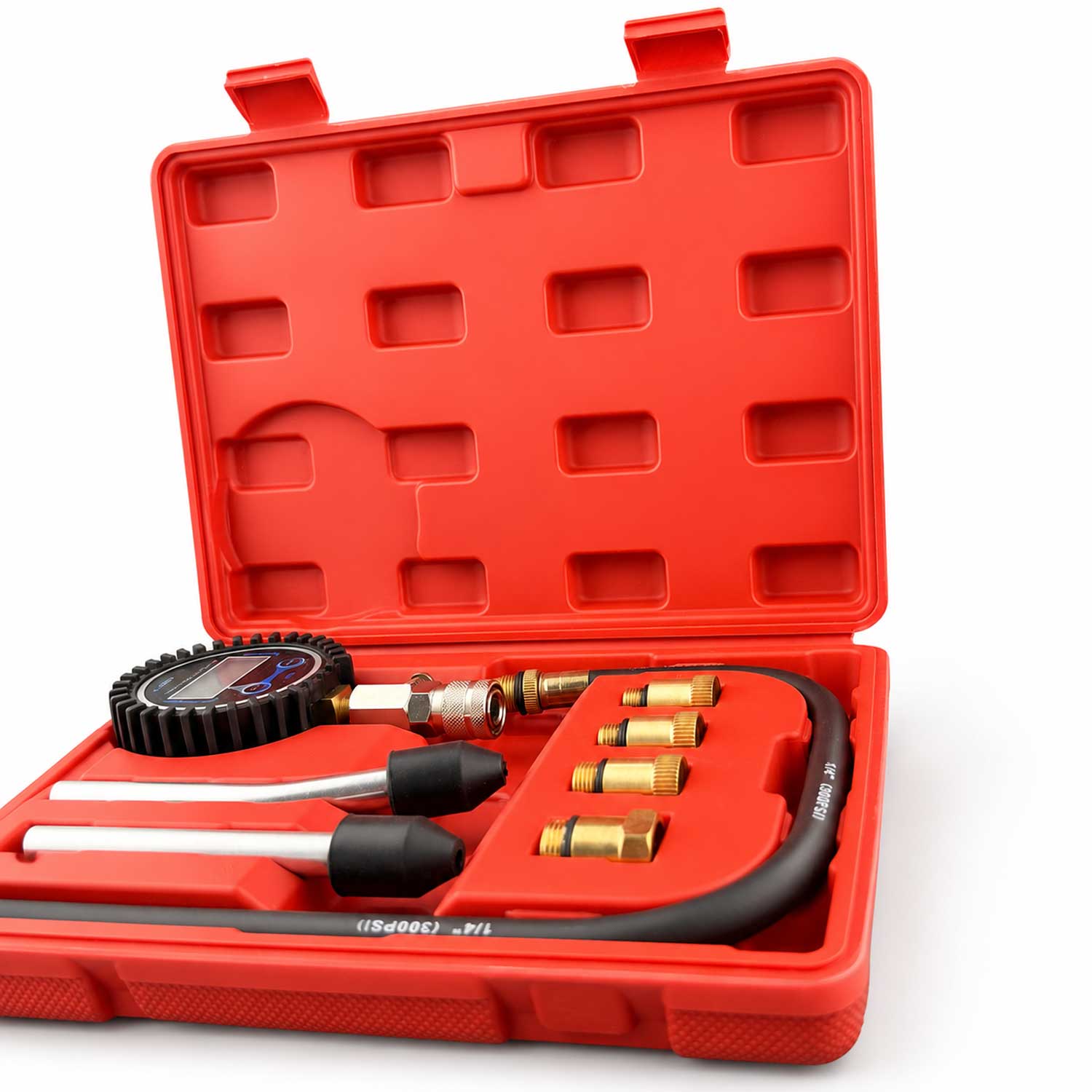 Set-kit tester compressione per motori a benzina e a gas, per auto e camion, con manometro digitale,8 pezzi Gebo Tools