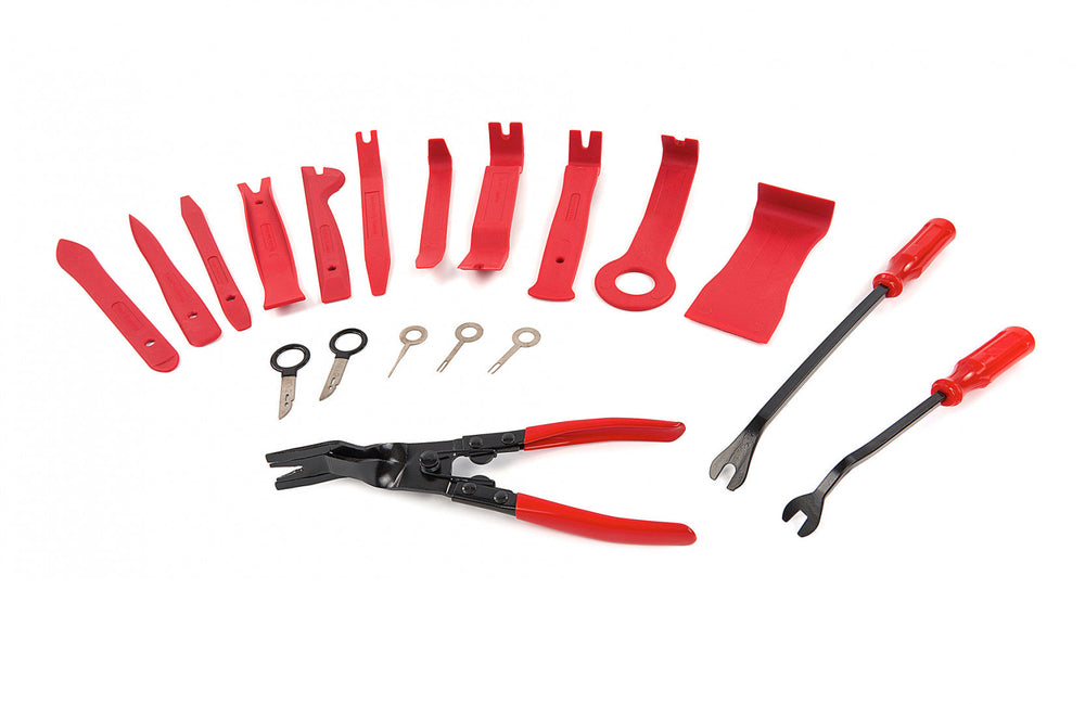 Set-kit utensili estrattori per lo smontaggio degli interni auto,stumenti di smontaggio per tappezzeria, clip, cruscotto e autoradio 19 pezzi con custodia