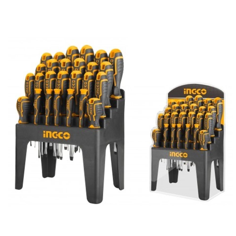 Set di 26 cacciaviti professionali - magnetico con comoda impugnatura, teste per cacciavite, teste piatte - giraviti di precisione, in acciaio Cr-V, Ingco