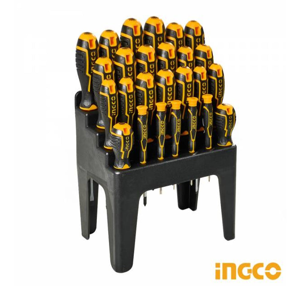 Set di 26 cacciaviti professionali - magnetico con comoda impugnatura, teste per cacciavite, teste piatte - giraviti di precisione, in acciaio Cr-V, Ingco
