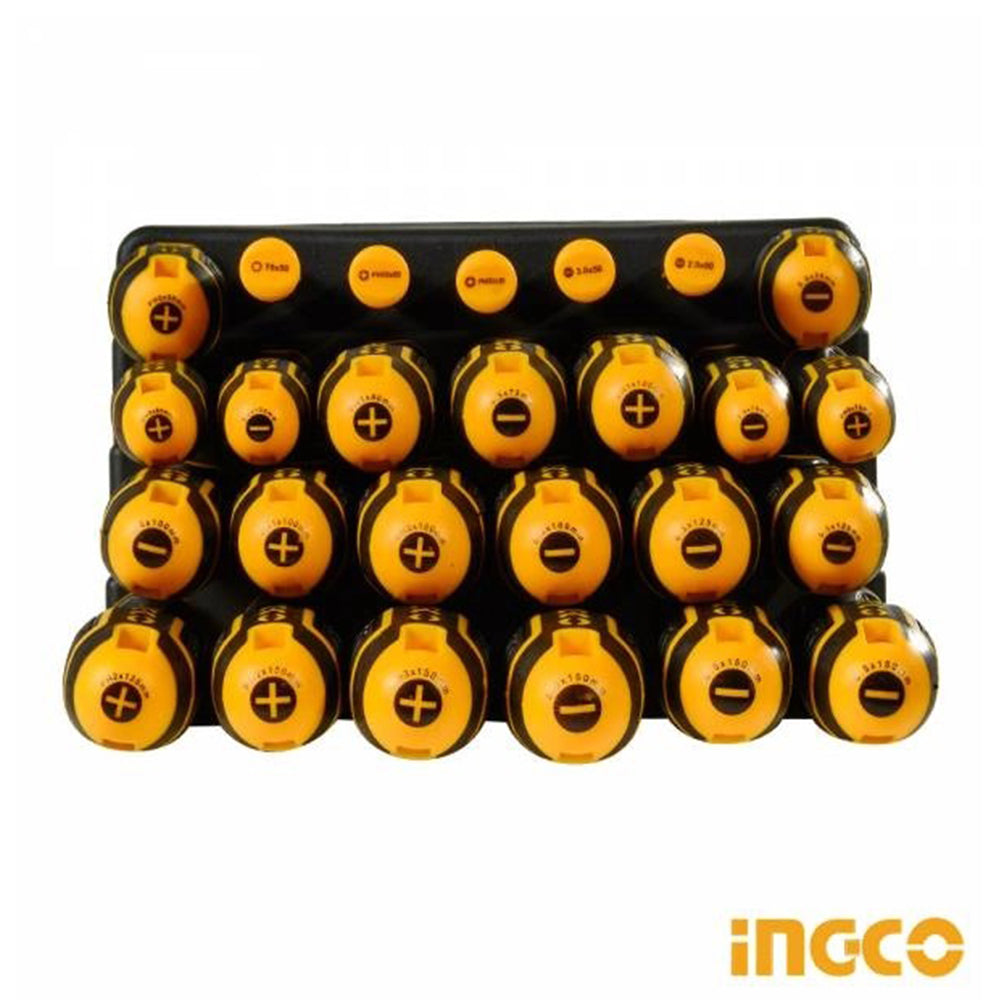 Set di 26 cacciaviti professionali - magnetico con comoda impugnatura, teste per cacciavite, teste piatte - giraviti di precisione, in acciaio Cr-V, Ingco