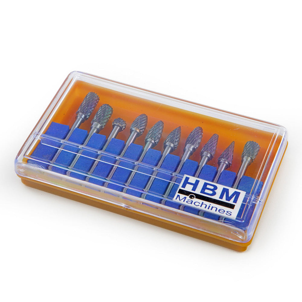 Set -kit 10 frese , testa di affilatura per intaglio su legno, lucidatura metalli, incisione, foratura Hbm Machines Olanda