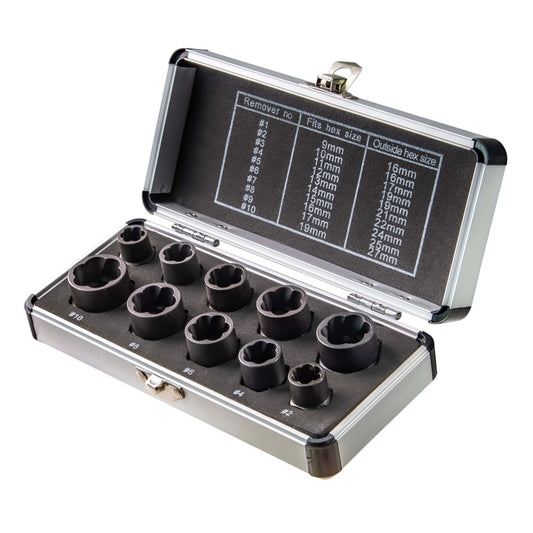 Set 10 bussole lunghe per rimozione viti e bulloni danneggiati, 3/8", 9-19 mm 11 pezzi, Topmaster