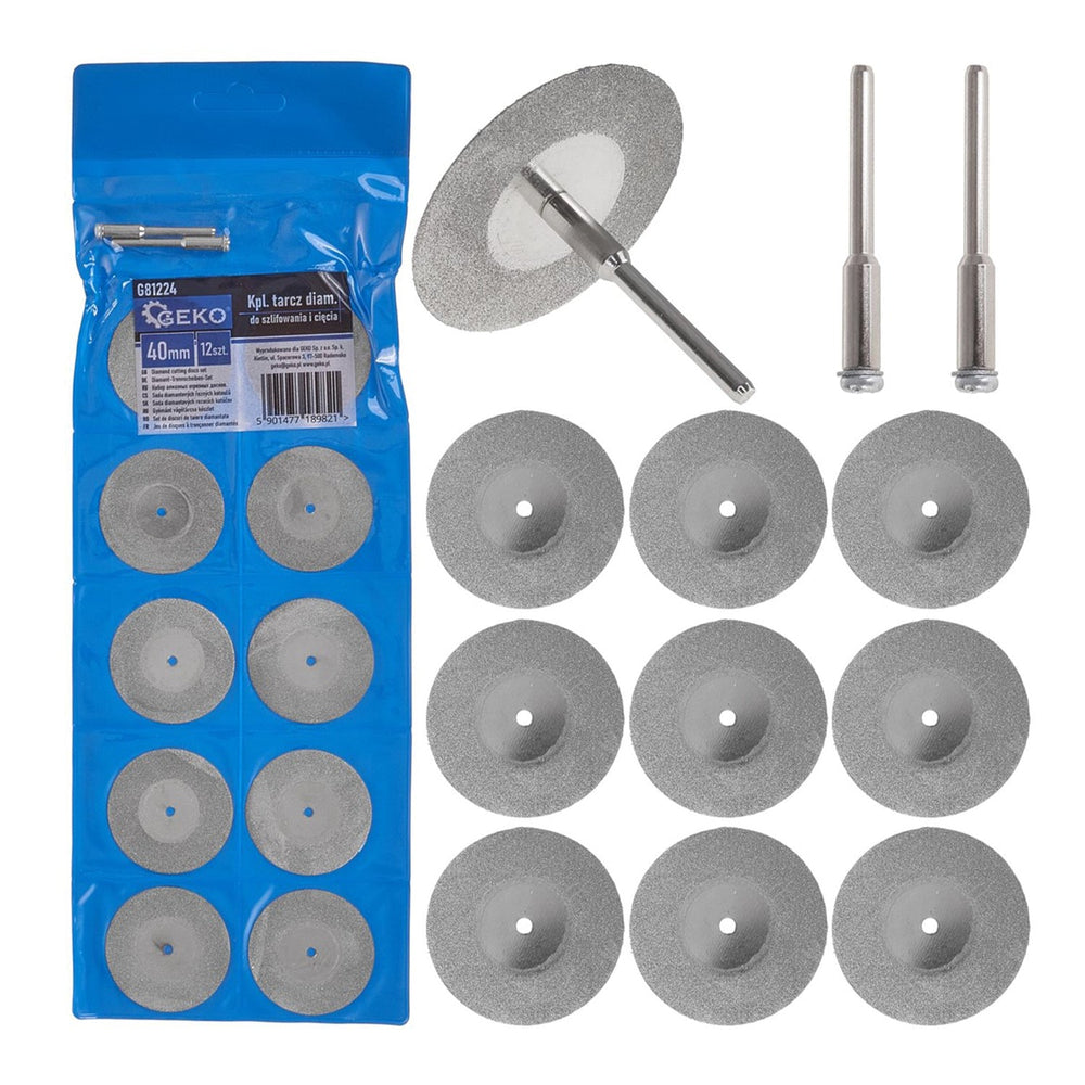 Set-kit 10 dischi da taglio diamantati lisci 40 mm, con 2 mandrini