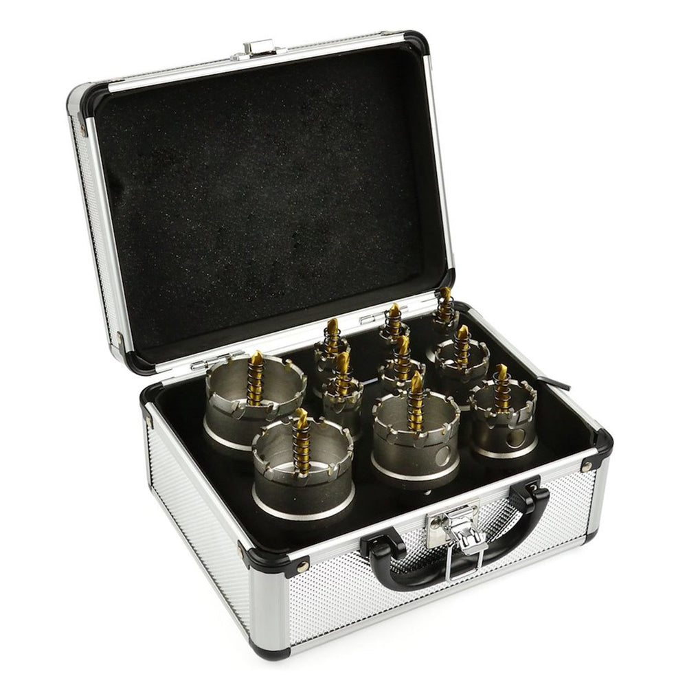 Set-kit 10 seghe a tazza-fresa-corona TCT con punta pilota in carburo di tungsteno,16 - 53 mm, per metallo, acciaio, ferro, legno, plastica, ghisa, metalli non ferrosi, per incisione, per carotaggio, Geko