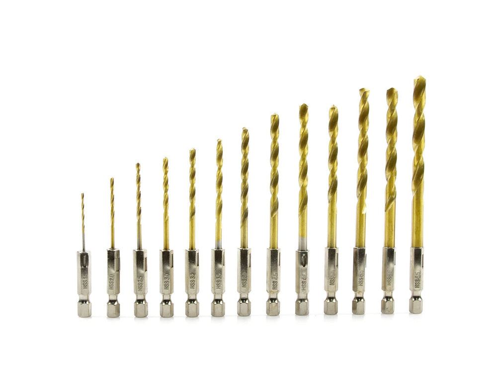 Set-kit 13 punte trapano HSS TiN per metallo con attacco con esagonale 1, 5–6, 5 mm