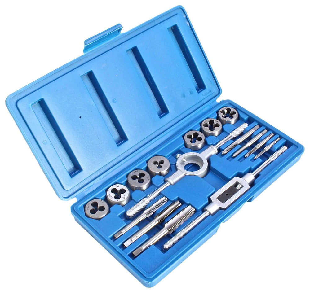 Set 16 pezzi maschi e filiere, kit filiera per taglio in acciaio con dimensioni metriche ,filettatrice manuale per fai da te a casa, garage e officina  M3–M12