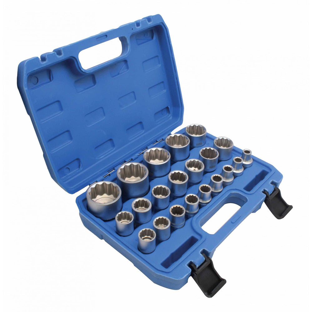 Set-kit 21 bussole bi-esagonali a 12 punte 1/2", da 8 a 36 mm