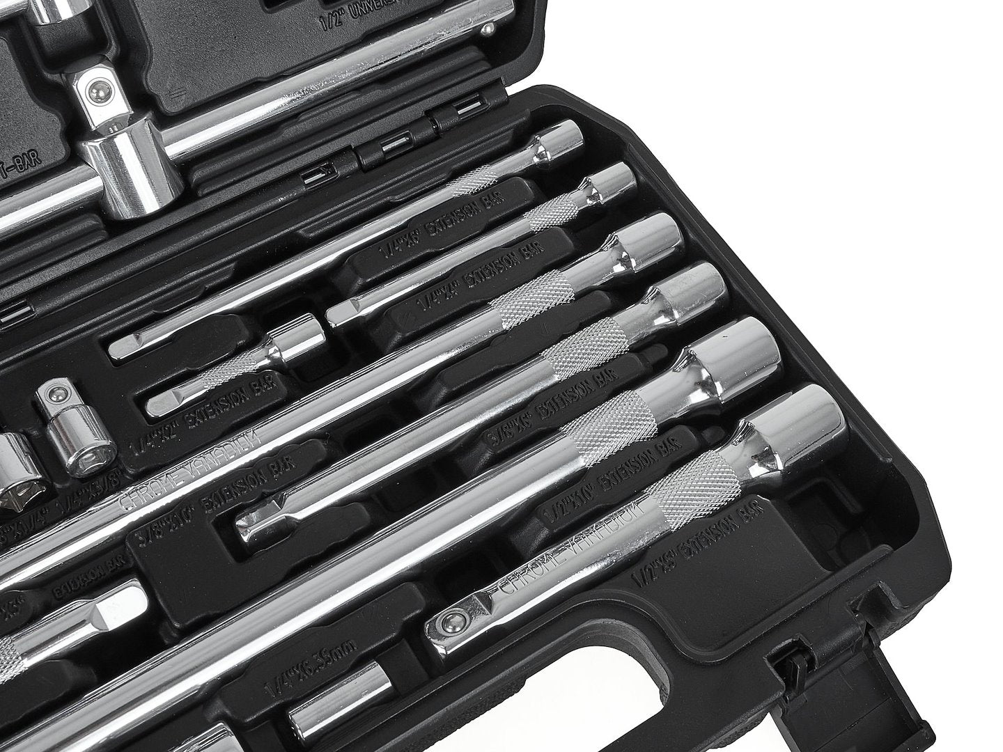 Set-kit 25 accessori di attacco, adattatori, prolunghe, giunti e barre a impatto, in acciaio cr-v, adattatore di prolunga, estensioni da 1/4" 3/8" 1/2", Geko