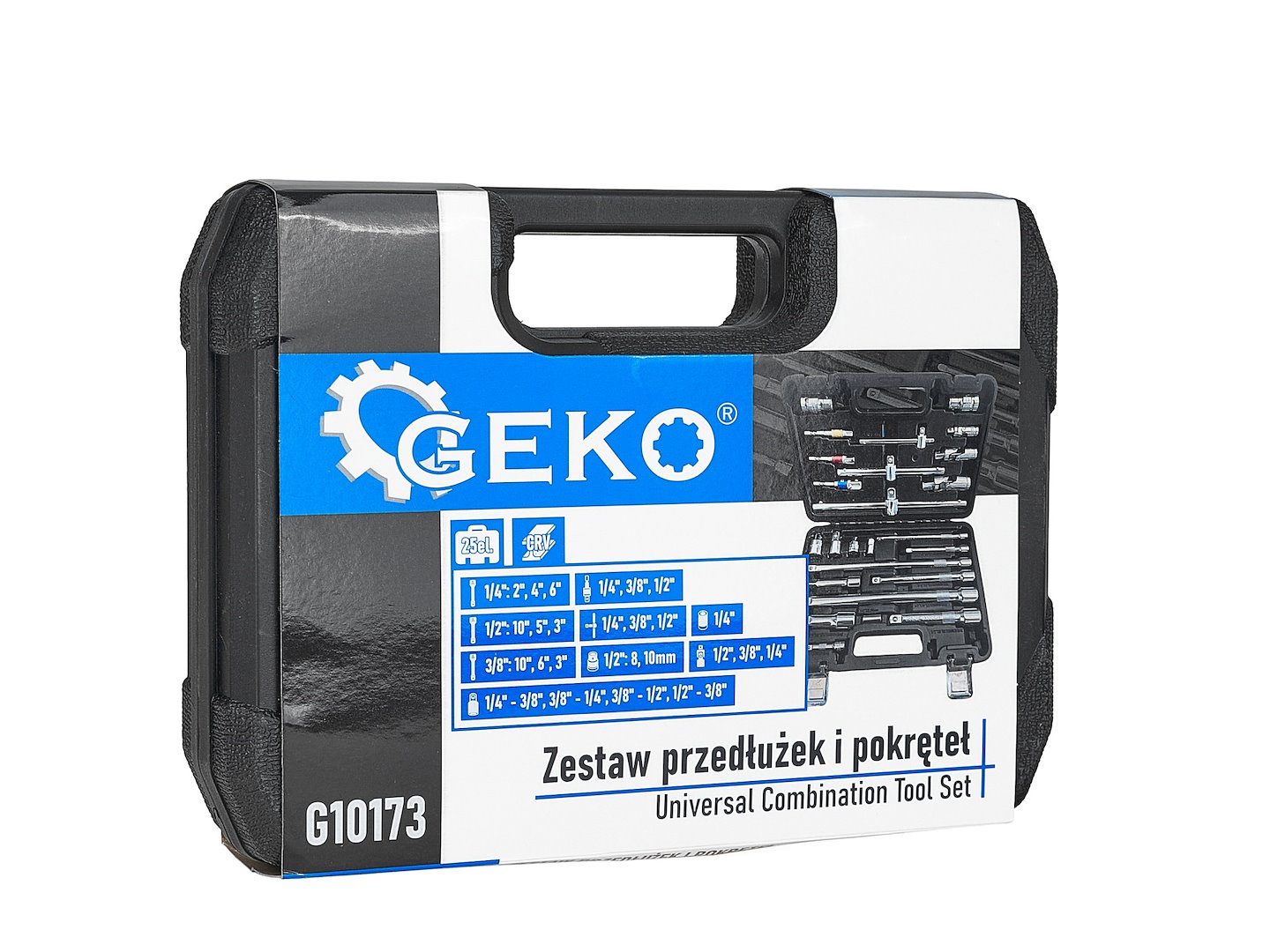 Set-kit 25 accessori di attacco, adattatori, prolunghe, giunti e barre a impatto, in acciaio cr-v, adattatore di prolunga, estensioni da 1/4" 3/8" 1/2", Geko