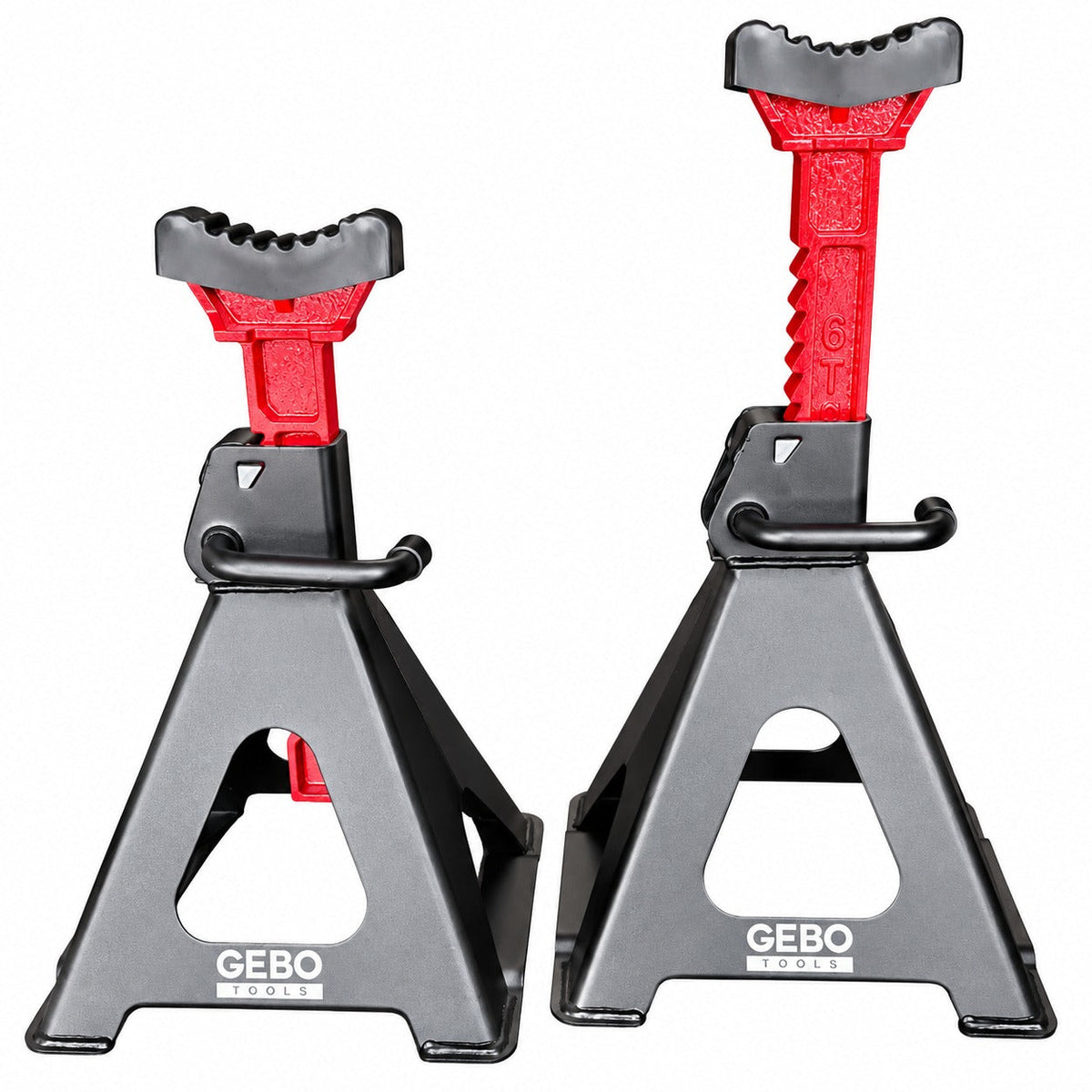 Set-kit 2 cavalletti auto, per carrozzeria, capacità 6 t, altezza regolabile, supporti per assale con leva di sicurezza, da sostegno per officina, fai da te, domestico, garage, moto, 39-60 cm Gebo Tools