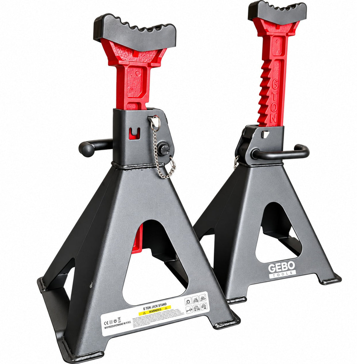 Set-kit 2 cavalletti auto, per carrozzeria, capacità 6 t, altezza regolabile, supporti per assale con leva di sicurezza, da sostegno per officina, fai da te, domestico, garage, moto, 39-60 cm Gebo Tools