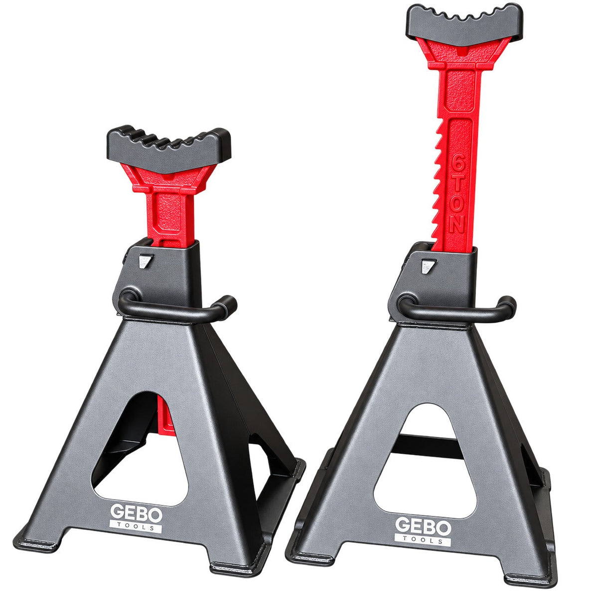 Set-kit 2 cavalletti auto, per carrozzeria, capacità 6 t, altezza regolabile, supporti per assale con leva di sicurezza, da sostegno per officina, fai da te, domestico, garage, moto, 39-60 cm Gebo Tools