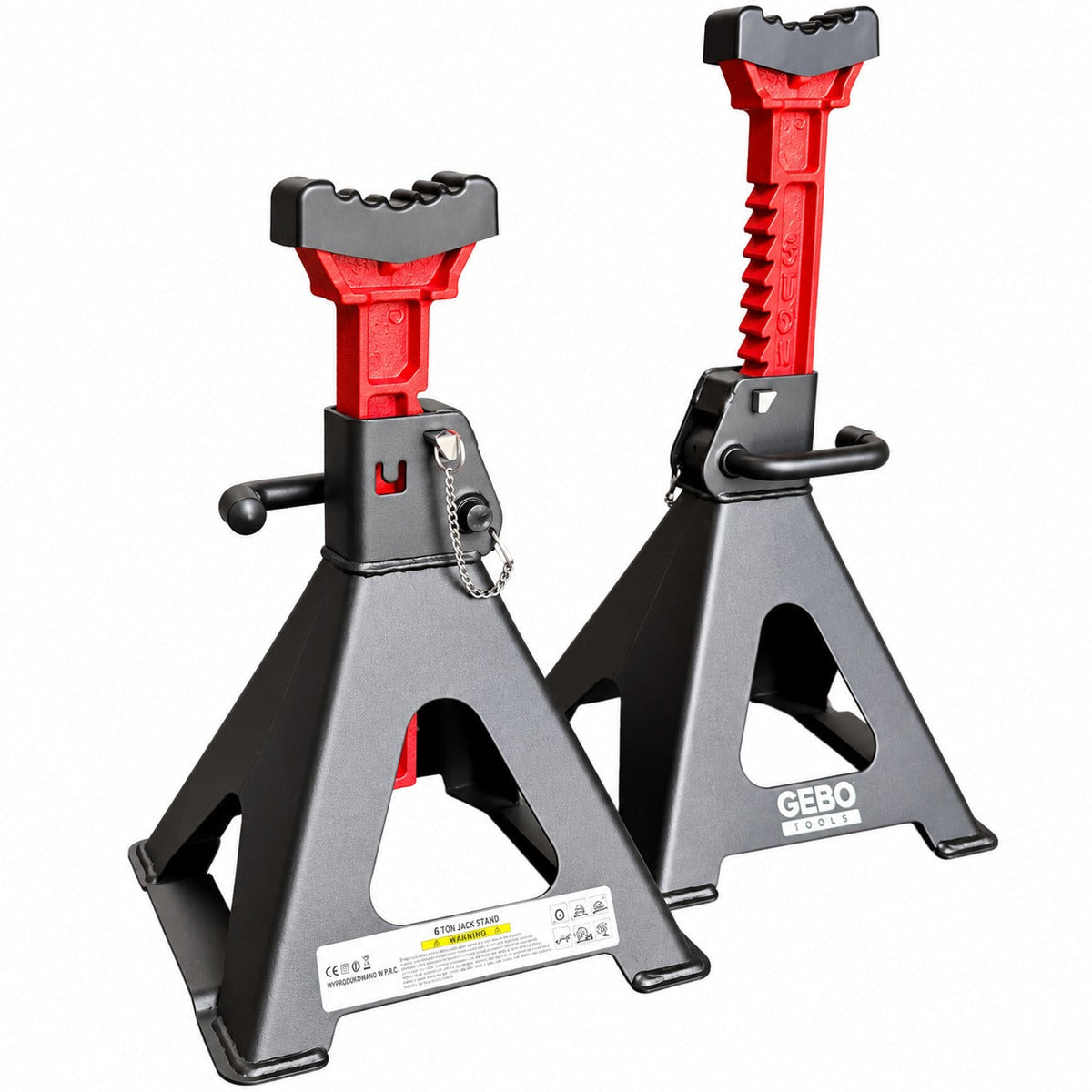 Set-kit 2 cavalletti auto, per carrozzeria, capacità 6 t, altezza regolabile, supporti per assale con leva di sicurezza, da sostegno per officina, fai da te, domestico, garage, moto, 39-60 cm Gebo Tools