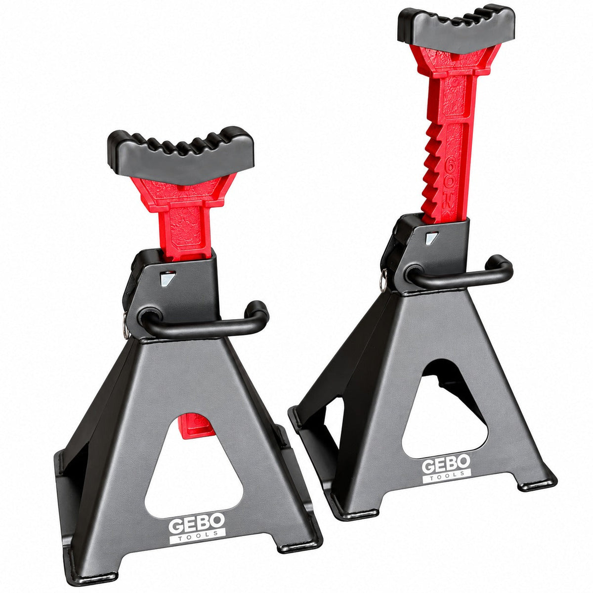 Set-kit 2 cavalletti auto, per carrozzeria, capacità 6 t, altezza regolabile, supporti per assale con leva di sicurezza, da sostegno per officina, fai da te, domestico, garage, moto, 39-60 cm Gebo Tools