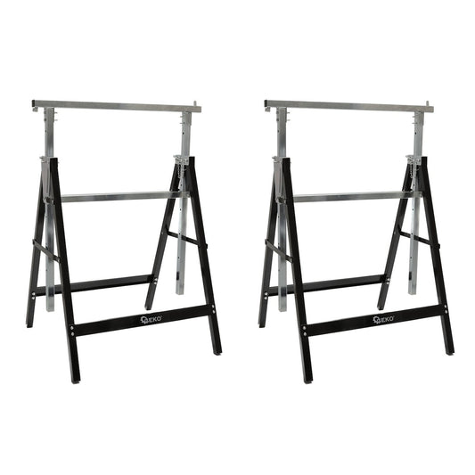 Set 2 cavalletti da lavoro pieghevoli telescopici in acciaio, banco da lavoro pieghevole, regolabile 6 altezze, altezza 80–130 cm, cavalletti telescopici salvaspazio in acciaio per fai da te, garage, giardino, taglialegna, cantiere, nero Geko